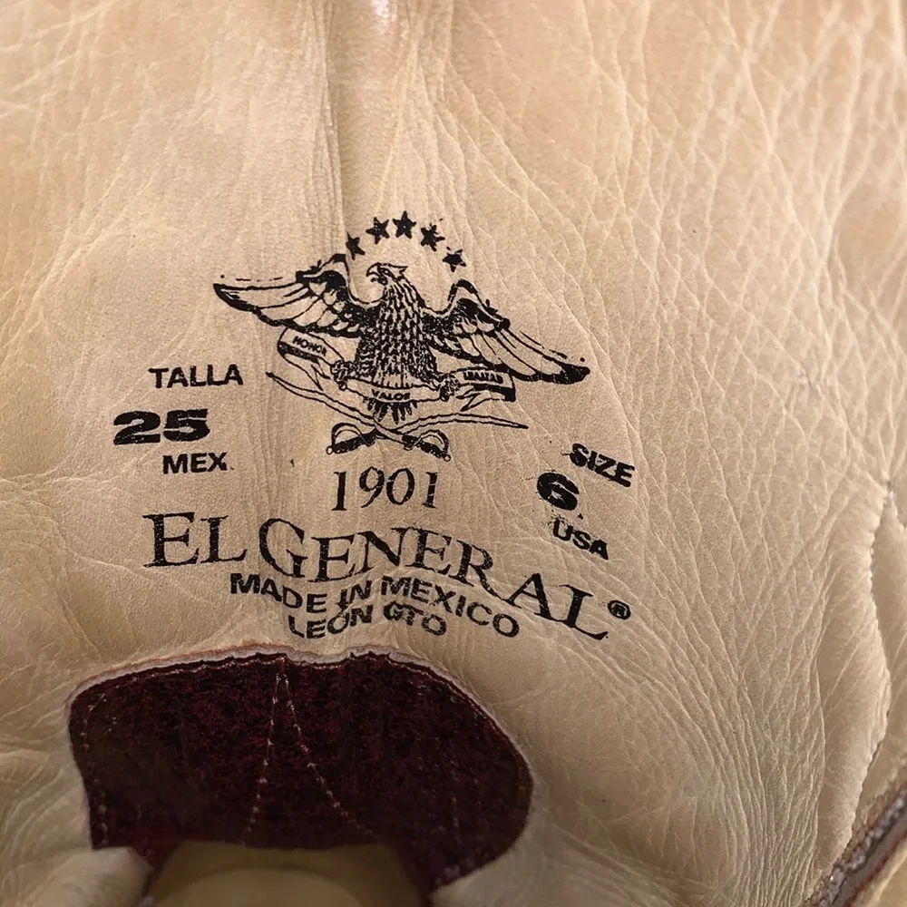 El General cowboy boots, men's 6 burgundy stingray fancy eagle stitching VTG GUC